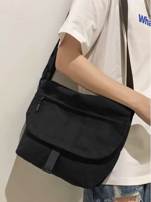 Medium Messenger Bag Minimalist Black Casual - Black