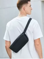 Letter Graphic Waist Bag Medium Black Waterproof